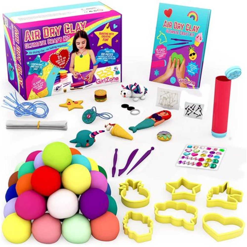 Air Dry Clay Craft Kit, Over 100 Piece Modeling Clay Set for Girls Age 3+